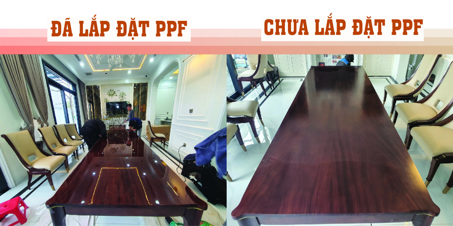 Dán film PPF chống xước bảo vệ mặt bàn ghế bằng gỗ đá như mới - 2